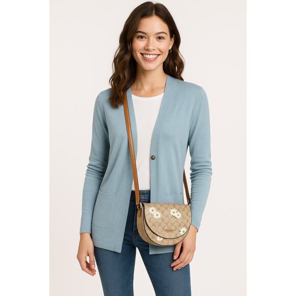 Coach Ellen Crossbody C3597 Signature Canvas Daisy Print Light Khaki - Picture 3 of 14